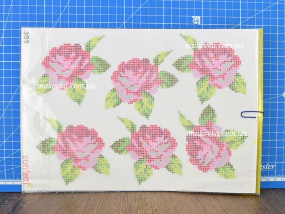 К-303 Букет троянд 20х30 см, водорозчинний пришивний Флізелін із малюнком Confetti 