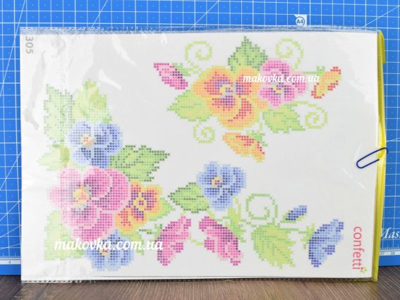 Флизелин водорастворимый с рисунком К-305 Букет фиалок 20х30 см, Confetti