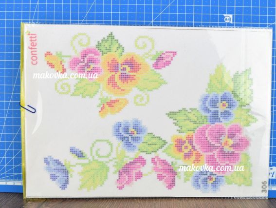 К-306 Букет фіалок 20х30 см, водорозчинний пришивних Флизелин з малюнком Confetti