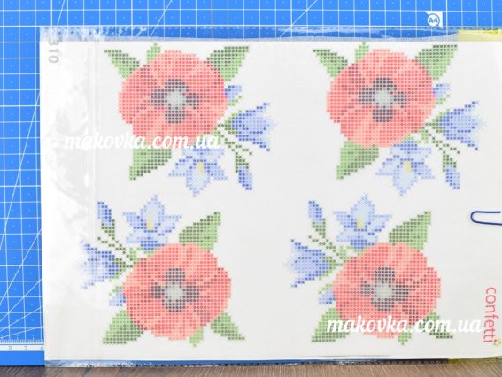 Флізелін водорозчинний К-310 Маки і дзвіночки, Confetti пришивний з малюнком   Флізелін водорозчинний К-310 Маки і дзвіночки, Confetti пришивний з малюнком  