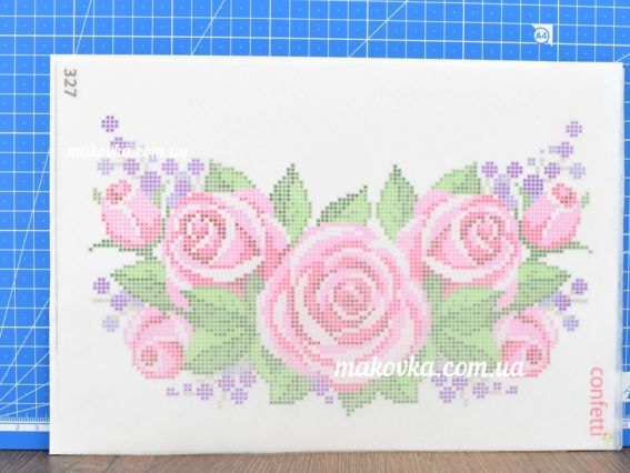  К-327 Рожеві троянди (1 фраг.) 20х30 см, водорозчинний пришивний Флізелін із малюнком Confetti 