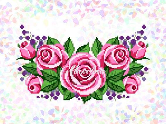 Флізелін водорозчинний К-327 Рожеві троянди, Confetti пришивний з малюнком   Флізелін водорозчинний К-327 Рожеві троянди, Confetti пришивний з малюнком  