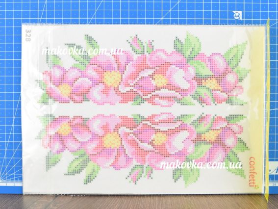 К-328 Шипшина (2 фраг.) 20х30 см, водорастворимый пришивной Флизелин с рисунком Confetti 