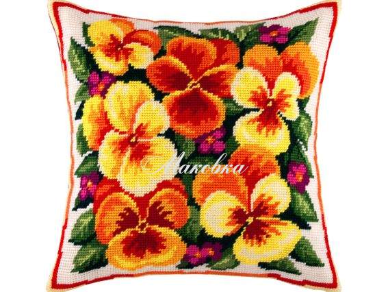 Подушка полу-крестиком Анютины глазки V-04, ТМ Чаривныця