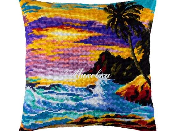 Подушка полу-крестиком Заход солнца в тропиках, V-138, ТМ Чаривныця