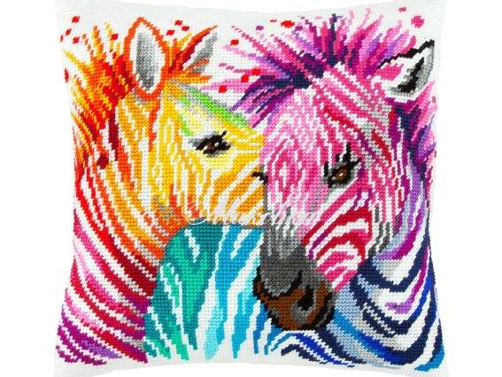 Подушка напівхрестом Різнокольорові зебри, V-153, ТМ Чарівниця