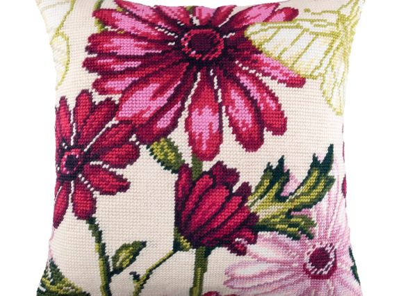 Подушка напівхрестиком V-173 Айстри, ТМ Чарівниця, Набір для вишивання 