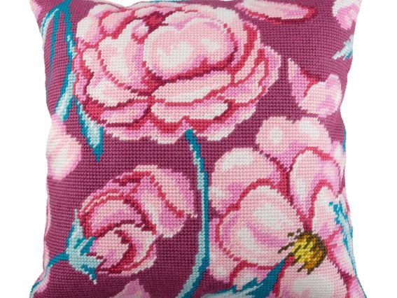 Подушка напівхрестиком V-174 Півонія Чарівниця, набір для вишивання