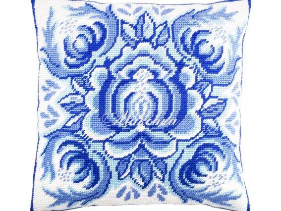 Подушка полу-крестиком V-224 Гжель, Чаривныця, набор для вышивания