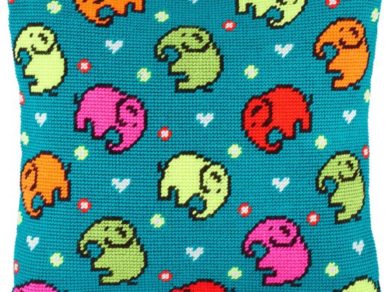 Набір для вишивання Подушка напівхрестиком 40х40см V-256 Слони Чарівниця