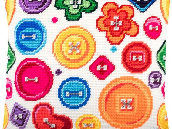 Набір для вишивання Подушка напів-хрестиком 40х40см V-259 Ґудзики Чарівниця