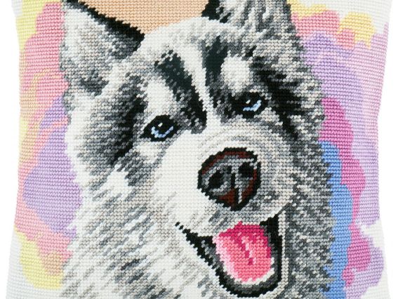 Набір для вишивання Подушка напівхрестиком 40х40см V-267 Хаскі Чарівниця