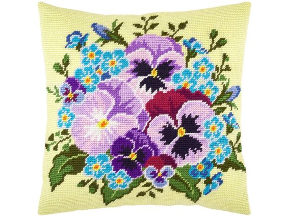 Подушка напівхрестиком V-274 Букет фіалок, Чарівниця Подушка напівхрестиком V-274 Букет фіалок, Чарівниця