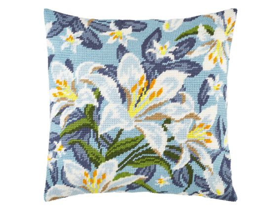 Подушка напів-хрестиком V-280 Білі лілеї, Чарівниця, набір для вишивання Подушка напів-хрестиком V-280 Білі лілеї, Чарівниця, набір для вишивання