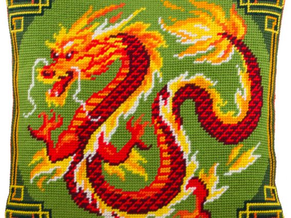 Набор для вышивания подушки полу-крестиком V-291 Китайский дракон , Чарівниця 