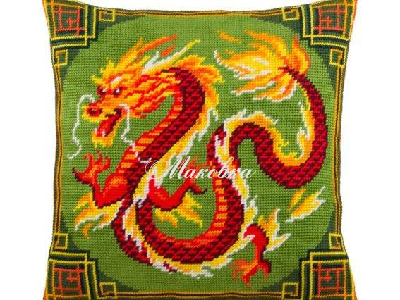Подушка полу-крестиком V-291 Китайський дракон, Чарівниця, набор для вышивания
