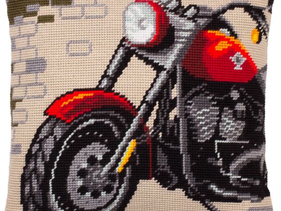 Набір для вишивання Подушка напів-хрестиком 40х40см V-304 Мотоцикл Чарівниця