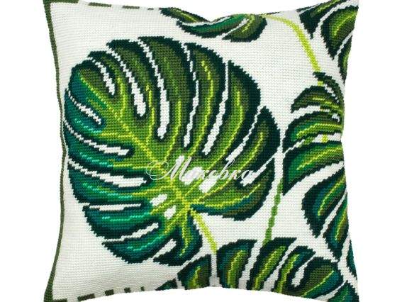 Подушка напів-хрестиком V-324 Тропічне листя Чарівниця, набір для вишивання