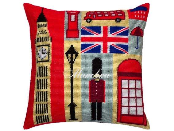 Подушка напівхрестиком Спогади про Лондон V-406, ТМ Чарівниця, набір для вишивання Подушка напівхрестиком Спогади про Лондон V-406, ТМ Чарівниця, набір для вишивання