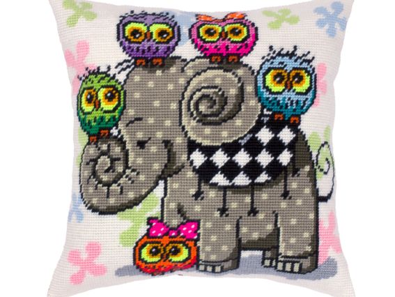 Подушка полу-крестиком Слонёнок и совы , V-424, ТМ Чаривныця