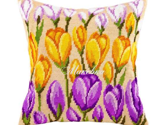 Подушка полу-крестиком Крокусы, V-80, ТМ Чаривныця, набор для вышивания