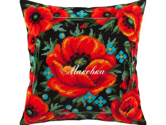 Подушка напів-хрестиком Макове поле, V-94, ТМ Чарівниця Подушка напів-хрестиком Макове поле, V-94, ТМ Чарівниця