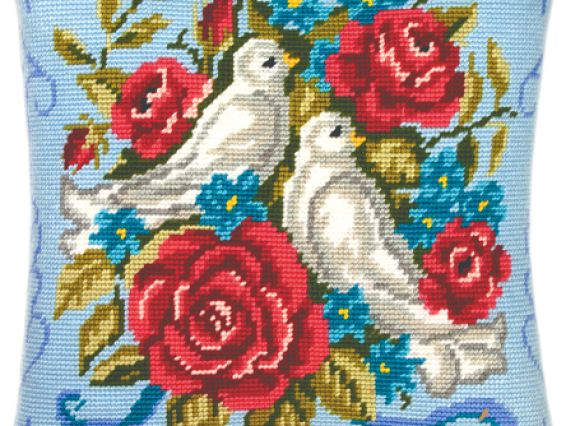 Голуби, V-17, ТМ Чарівниця Набір для вишивання подушки напів-хрестиком 