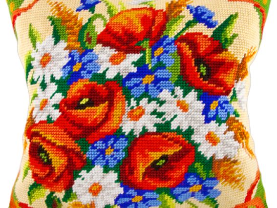 Подушка полу-крестиком Полевой букет, V-71, ТМ Чаривныця Подушка полу-крестиком Полевой букет, V-71, ТМ Чаривныця