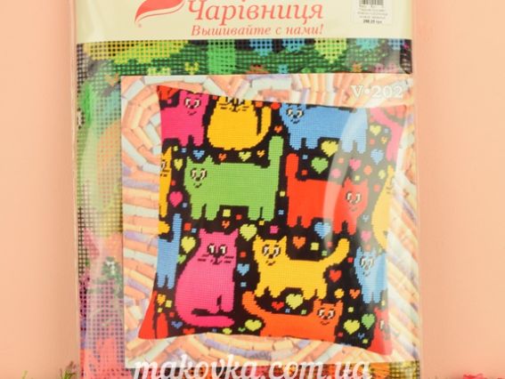 Набір для вишивання Подушка напівхрестиком V-202 Котяча мозаїка, Чарівниця,