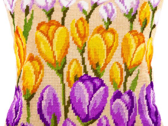 Набір для вишивання подушки напів-хрестиком Крокуси, V-80 ТМ Чарівниця