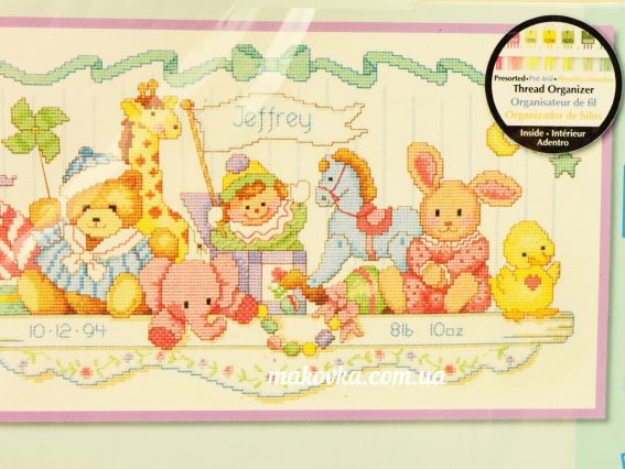 Набір для вышивання хрестом 03729 Полка з іграшками (Дитяча метрика) Toy Shelf Birth Record,  DIMENSIONS