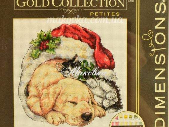 08826 Christmas Morning Pets , Домашние животные рождественским утром, вышивка нитками DIMENSIONS