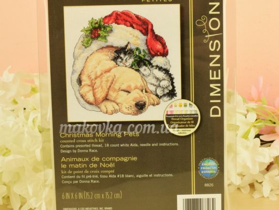 Набір для вишивання хрестом08826 Christmas Morning Pets, Домашние животные рождественским утром DIMENSIONS