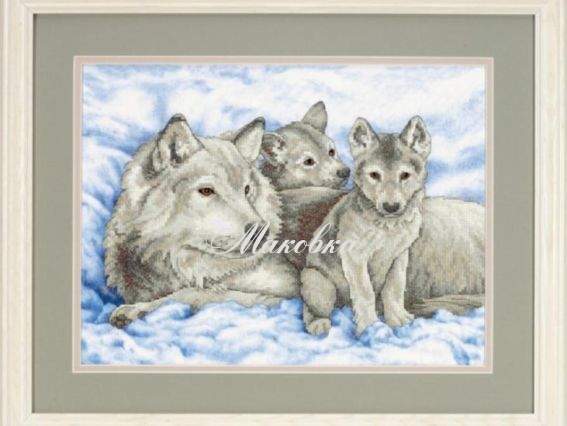 13130 Mother Wolf and Pups Вовчиця і вовченята, - вишивка нитками DIMENSIONS