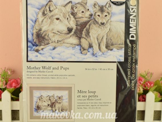 Набор для вышивания крестиком 13130 Mother Wolf and Pups  Волчица и волчата, DIMENSIONS