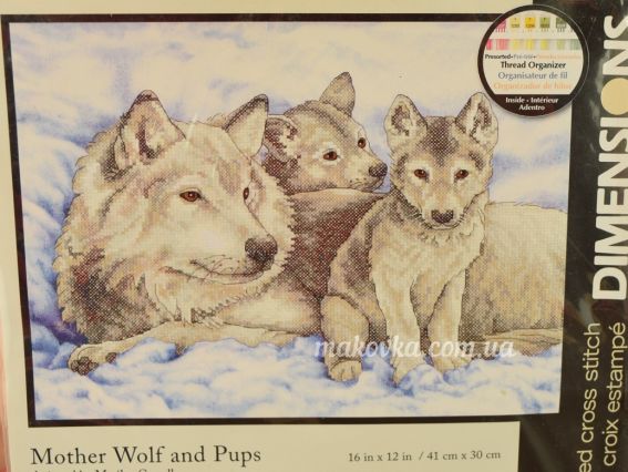 Набор для вышивания крестиком 13130 Mother Wolf and Pups  Волчица и волчата, DIMENSIONS