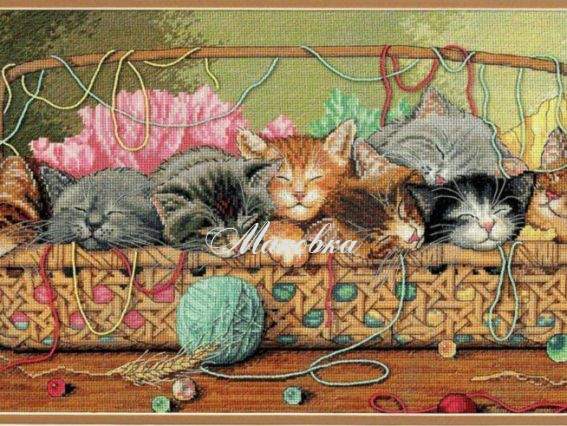 Котята в корзинке, 35184 Kitty Litter , вышивка нитками DIMENSIONS
