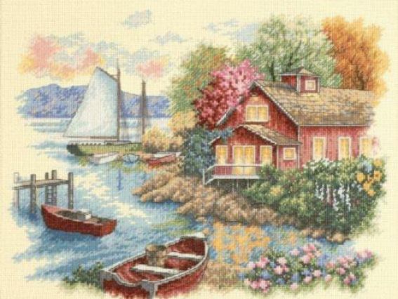 35230 Спокійний будинок біля озера Peaceful Lake House вишивка нитками DIMENSIONS 35230 Спокійний будинок біля озера Peaceful Lake House вишивка нитками DIMENSIONS