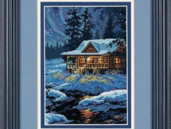 Набір для вишивання крестом 65007 Moonlit Cabin Місячний будиночок DIMENSIONS