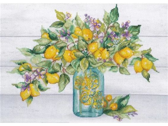 70-35442 Лимонный букет Lemon Jar , вышивка нитками DIMENSIONS