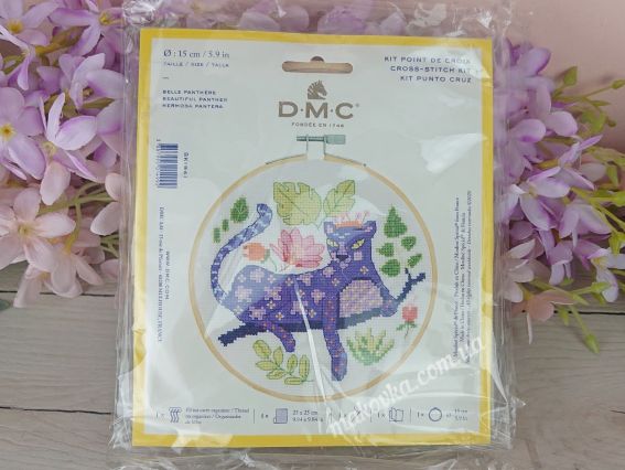 Набор для вышивания крестом BK1941 Красивая пантера, DMC , с пяльцами в комплекте