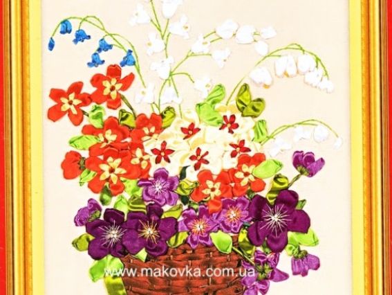 Вышивка лентами Корзинка с цветами  F-0049 Dome Вышивка лентами Корзинка с цветами  F-0049 Dome