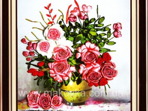 Вышивка лентами Рожевый букет С-0162 Dome (Доме) Вышивка лентами Рожевый букет С-0162 Dome (Доме)