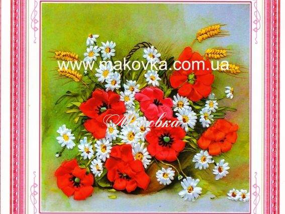 Вышивка лентами Маки и ромашки, С-0185, Dome Вышивка лентами Маки и ромашки, С-0185, Dome