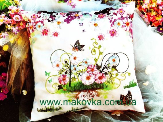 Вышивка подушки лентами Полет бабочек, А-0043, Dome Вышивка подушки лентами Полет бабочек, А-0043, Dome