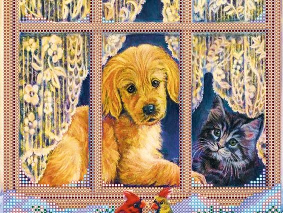 Схема (малюнок) на полотні У вікна (кіт і собака), АС-443, Абрис Арт Схема (малюнок) на полотні У вікна (кіт і собака), АС-443, Абрис Арт