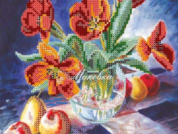 Схема (рисунок) на холсте Натюрморт с тюльпанами, АС-433, Абрис Арт