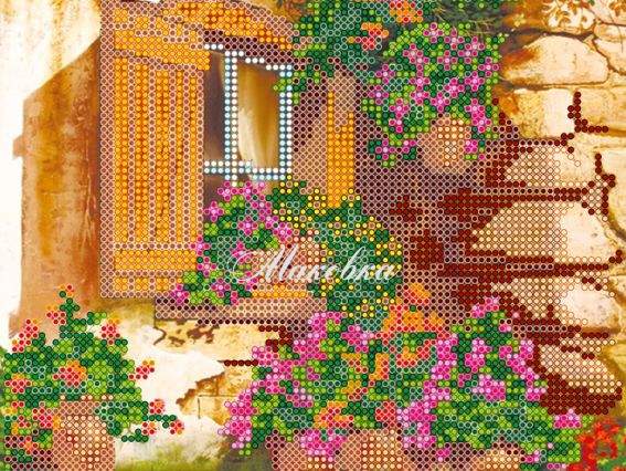 Схема (рисунок) на холсте Окошко с гортензиями, АС-439, Абрис Арт