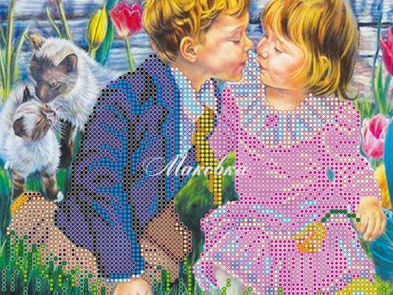 Схема (рисунок) на холсте Первый поцелуй, АС-454, Абрис Арт