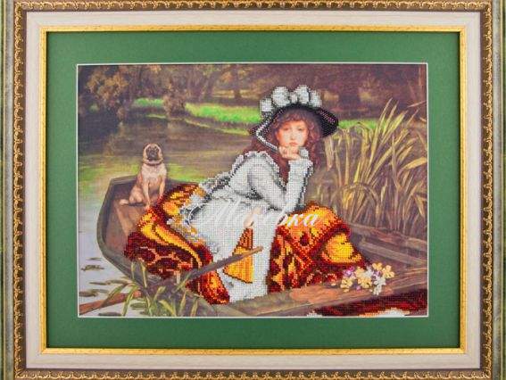 Рисунок на атласе под вышивку бісером Девушка в лодке, 30х41 см,  А-527, Ангелика